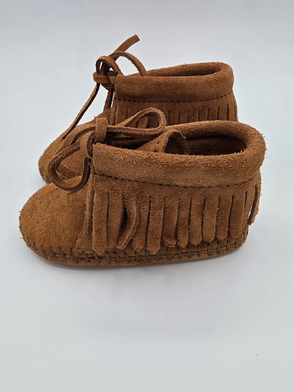 Minnetonka Suede Fringe Leather Moccasin Booties Infant Size 3 New without Tags